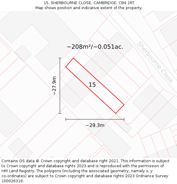 15, SHERBOURNE CLOSE, CAMBRIDGE, CB4 1RT: Plot and title map