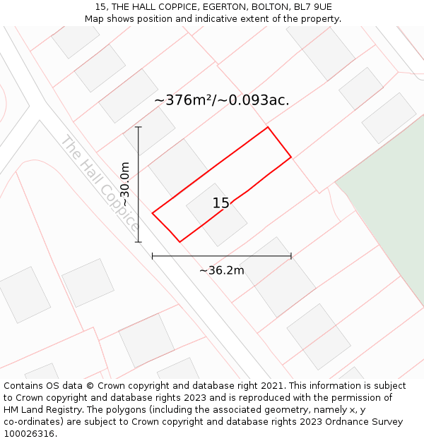 15, THE HALL COPPICE, EGERTON, BOLTON, BL7 9UE: Plot and title map