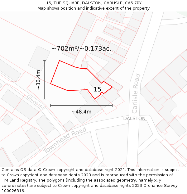 15, THE SQUARE, DALSTON, CARLISLE, CA5 7PY: Plot and title map