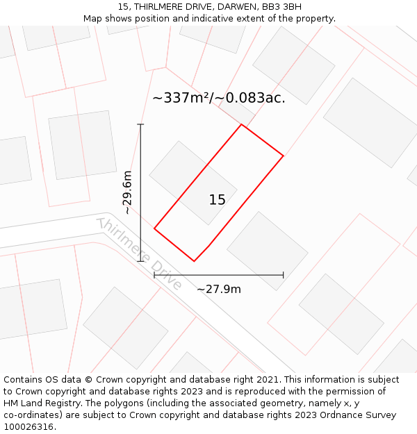 15, THIRLMERE DRIVE, DARWEN, BB3 3BH: Plot and title map