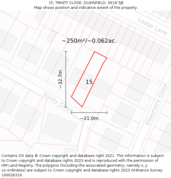 15, TRINITY CLOSE, DUKINFIELD, SK16 5JE: Plot and title map