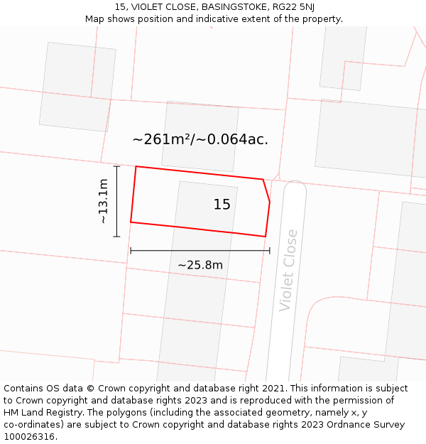 15, VIOLET CLOSE, BASINGSTOKE, RG22 5NJ: Plot and title map