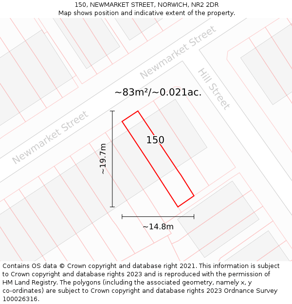 150, NEWMARKET STREET, NORWICH, NR2 2DR: Plot and title map
