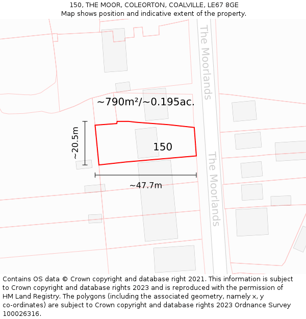 150, THE MOOR, COLEORTON, COALVILLE, LE67 8GE: Plot and title map