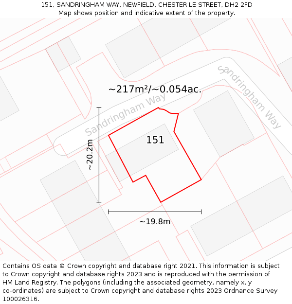 151, SANDRINGHAM WAY, NEWFIELD, CHESTER LE STREET, DH2 2FD: Plot and title map