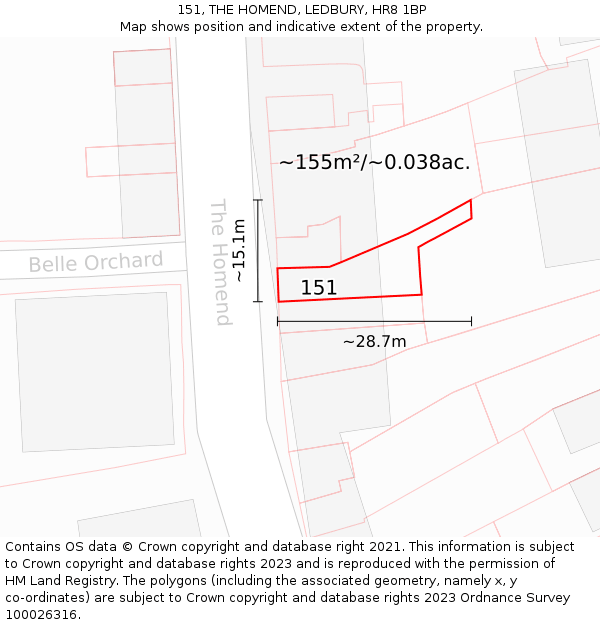 151, THE HOMEND, LEDBURY, HR8 1BP: Plot and title map