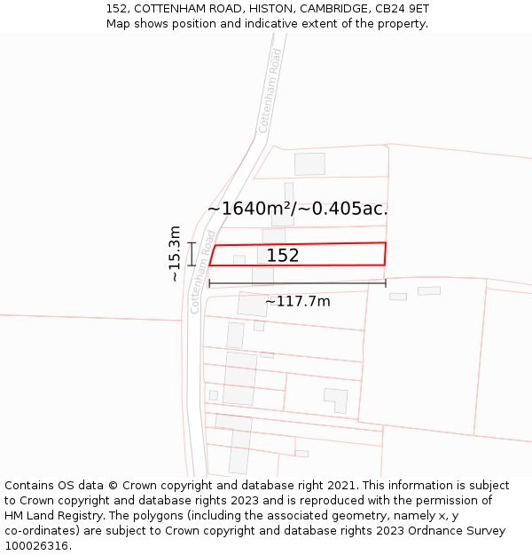 152, COTTENHAM ROAD, HISTON, CAMBRIDGE, CB24 9ET: Plot and title map