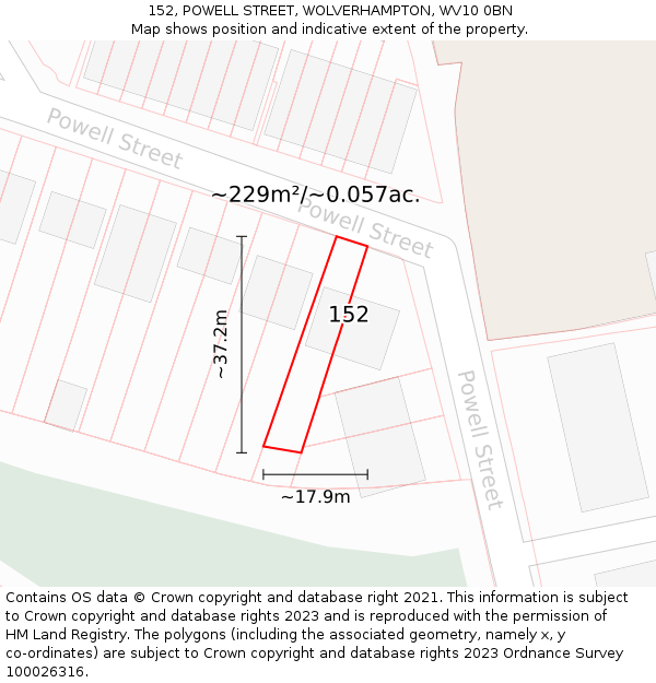 152, POWELL STREET, WOLVERHAMPTON, WV10 0BN: Plot and title map