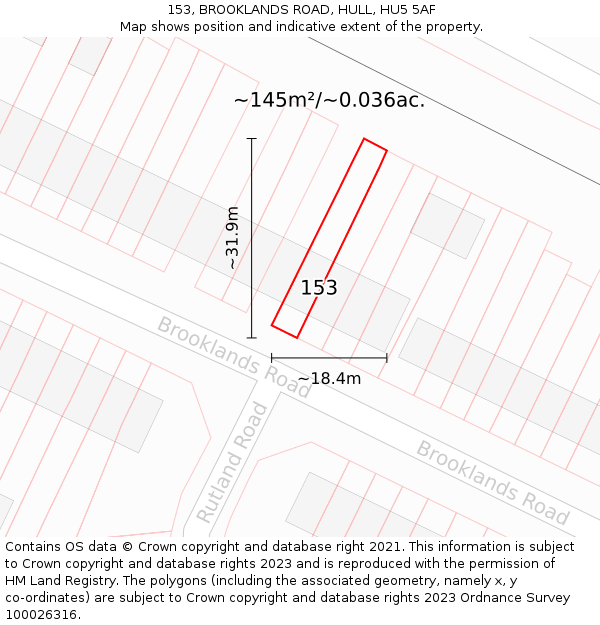 153, BROOKLANDS ROAD, HULL, HU5 5AF: Plot and title map