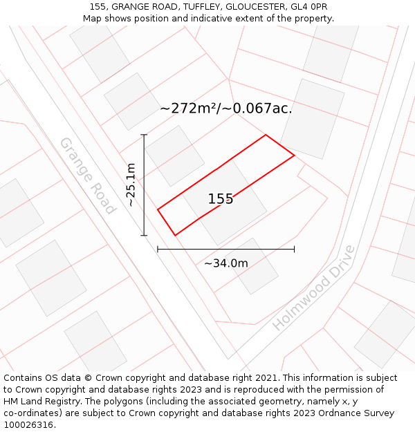 155, GRANGE ROAD, TUFFLEY, GLOUCESTER, GL4 0PR: Plot and title map
