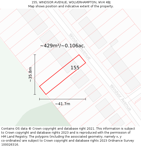 155, WINDSOR AVENUE, WOLVERHAMPTON, WV4 4BJ: Plot and title map