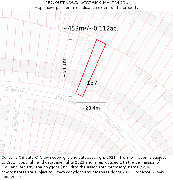 157, QUEENSWAY, WEST WICKHAM, BR4 9DU: Plot and title map