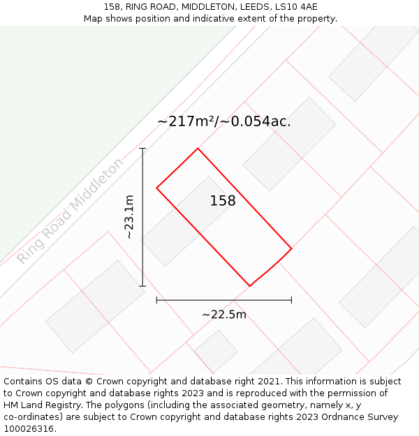 158, RING ROAD, MIDDLETON, LEEDS, LS10 4AE: Plot and title map