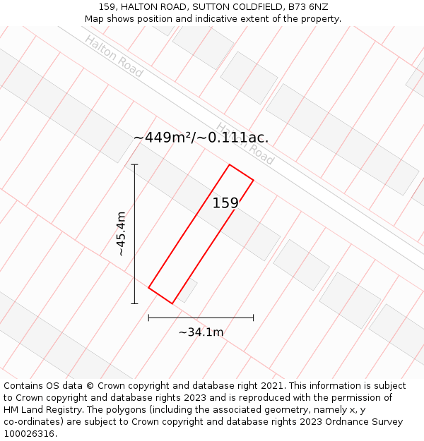 159, HALTON ROAD, SUTTON COLDFIELD, B73 6NZ: Plot and title map