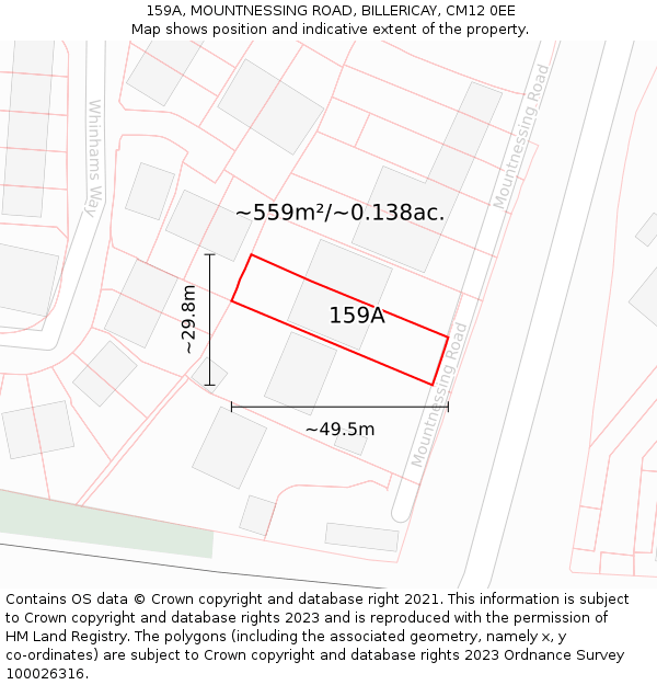 159A, MOUNTNESSING ROAD, BILLERICAY, CM12 0EE: Plot and title map