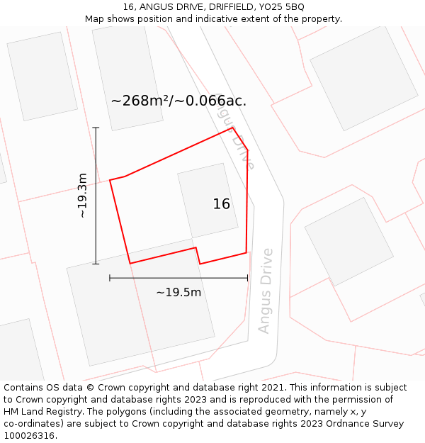 16, ANGUS DRIVE, DRIFFIELD, YO25 5BQ: Plot and title map