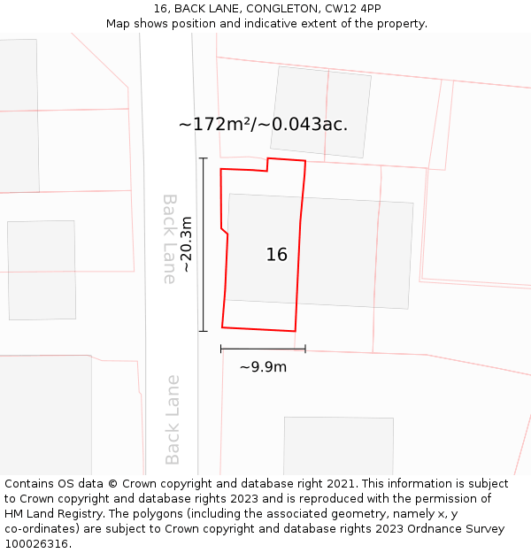 16, BACK LANE, CONGLETON, CW12 4PP: Plot and title map
