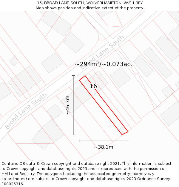 16, BROAD LANE SOUTH, WOLVERHAMPTON, WV11 3RY: Plot and title map