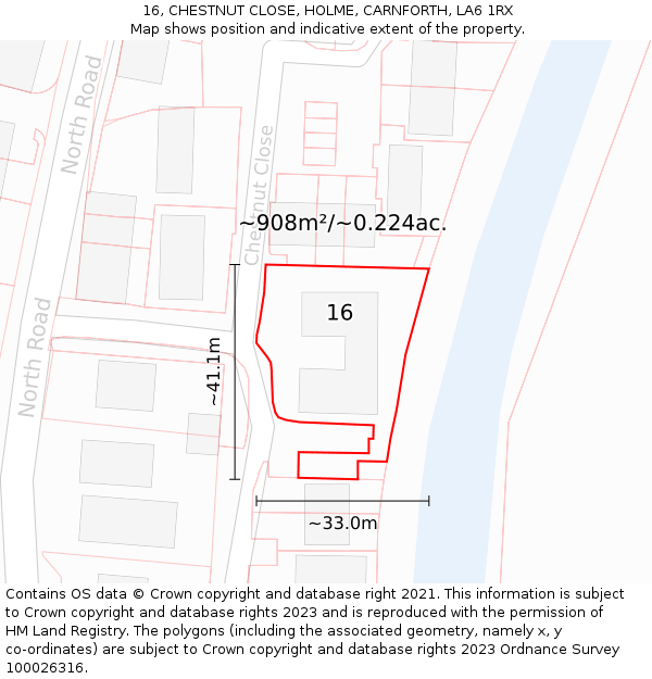 16, CHESTNUT CLOSE, HOLME, CARNFORTH, LA6 1RX: Plot and title map