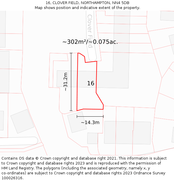16, CLOVER FIELD, NORTHAMPTON, NN4 5DB: Plot and title map
