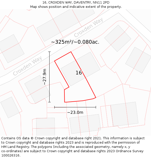 16, CROXDEN WAY, DAVENTRY, NN11 2PD: Plot and title map
