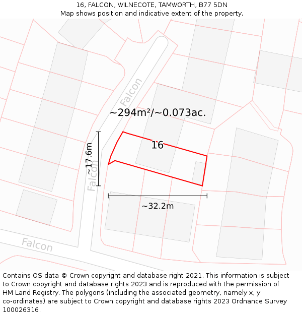 16, FALCON, WILNECOTE, TAMWORTH, B77 5DN: Plot and title map