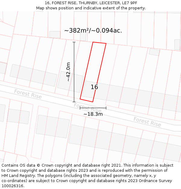 16, FOREST RISE, THURNBY, LEICESTER, LE7 9PF: Plot and title map