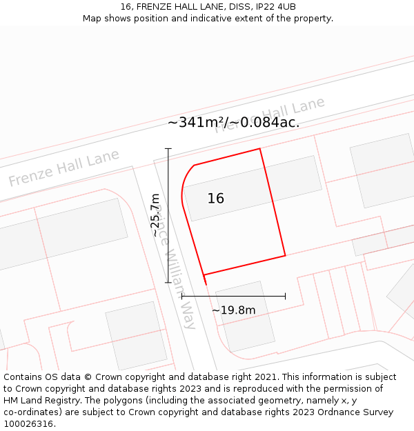 16, FRENZE HALL LANE, DISS, IP22 4UB: Plot and title map