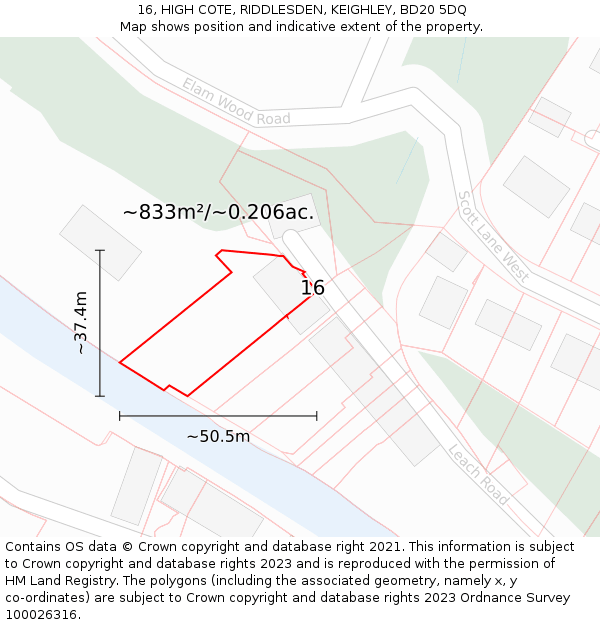 16, HIGH COTE, RIDDLESDEN, KEIGHLEY, BD20 5DQ: Plot and title map
