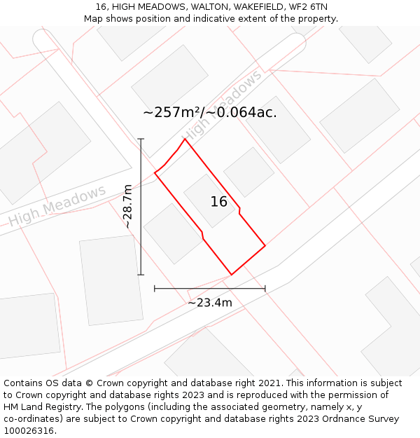 16, HIGH MEADOWS, WALTON, WAKEFIELD, WF2 6TN: Plot and title map