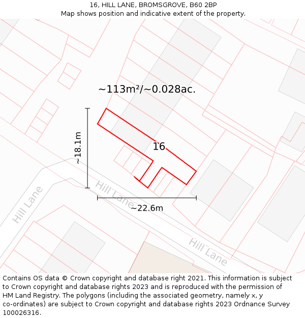 16, HILL LANE, BROMSGROVE, B60 2BP: Plot and title map