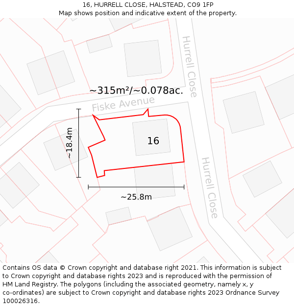 16, HURRELL CLOSE, HALSTEAD, CO9 1FP: Plot and title map