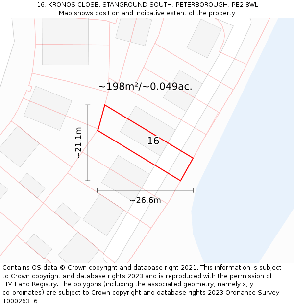 16, KRONOS CLOSE, STANGROUND SOUTH, PETERBOROUGH, PE2 8WL: Plot and title map