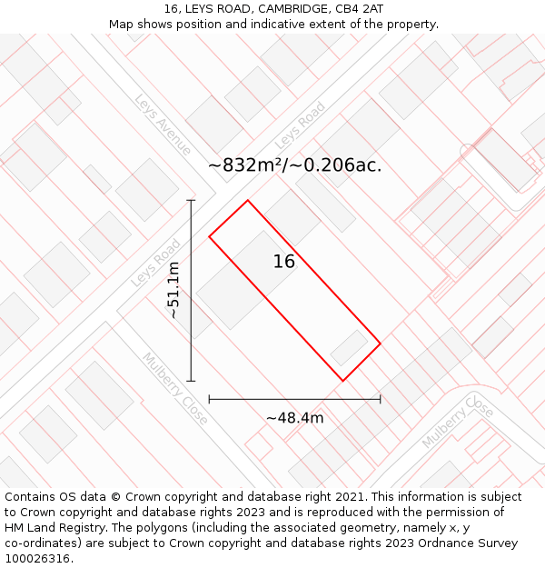 16, LEYS ROAD, CAMBRIDGE, CB4 2AT: Plot and title map