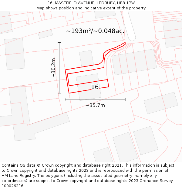 16, MASEFIELD AVENUE, LEDBURY, HR8 1BW: Plot and title map