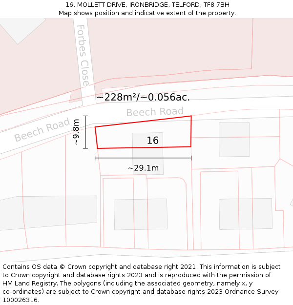 16, MOLLETT DRIVE, IRONBRIDGE, TELFORD, TF8 7BH: Plot and title map