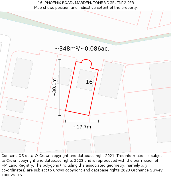 16, PHOENIX ROAD, MARDEN, TONBRIDGE, TN12 9FR: Plot and title map