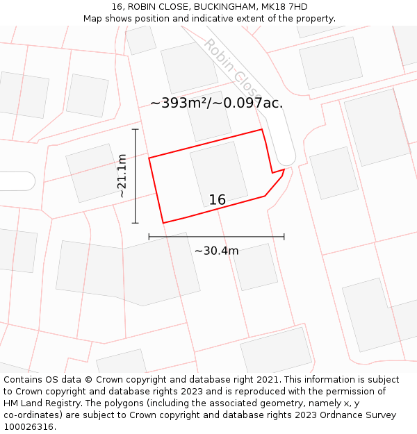 16, ROBIN CLOSE, BUCKINGHAM, MK18 7HD: Plot and title map