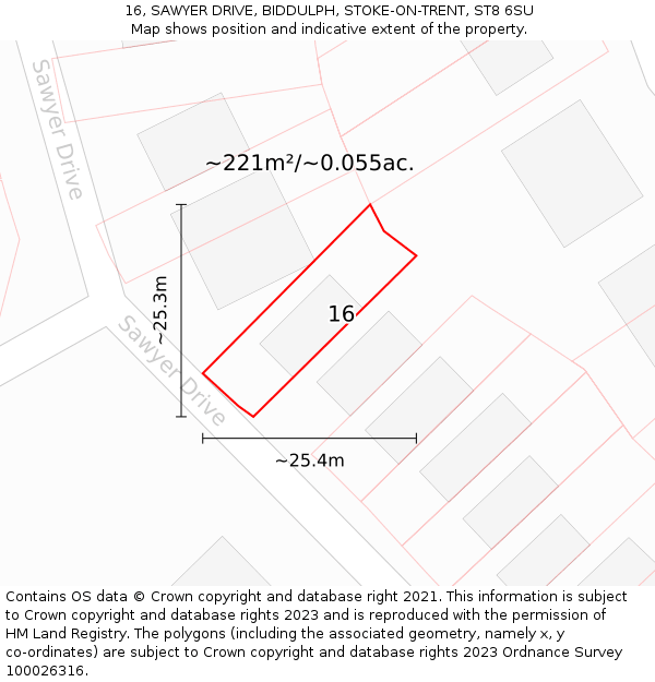 16, SAWYER DRIVE, BIDDULPH, STOKE-ON-TRENT, ST8 6SU: Plot and title map