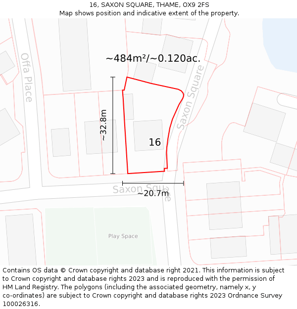 16, SAXON SQUARE, THAME, OX9 2FS: Plot and title map