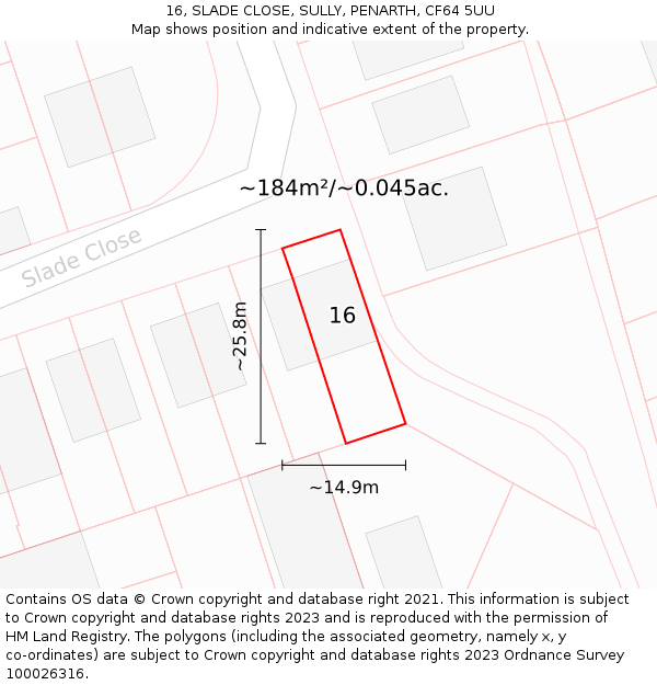 16, SLADE CLOSE, SULLY, PENARTH, CF64 5UU: Plot and title map