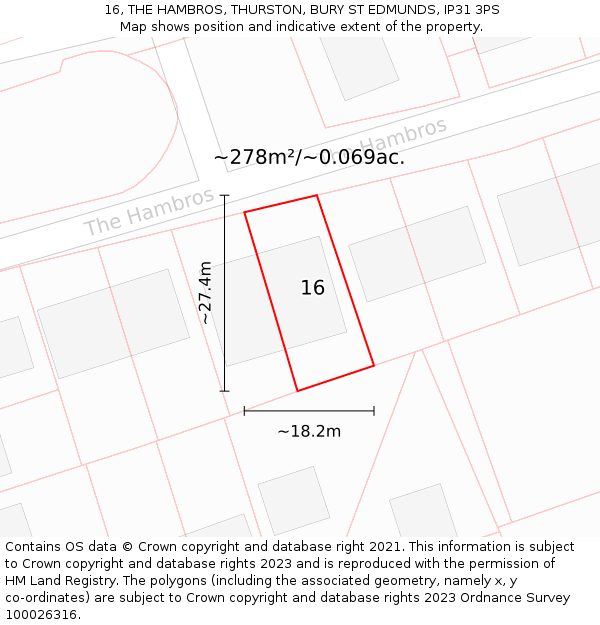 16, THE HAMBROS, THURSTON, BURY ST EDMUNDS, IP31 3PS: Plot and title map