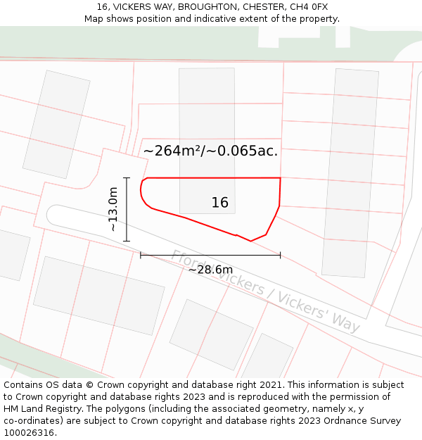 16, VICKERS WAY, BROUGHTON, CHESTER, CH4 0FX: Plot and title map