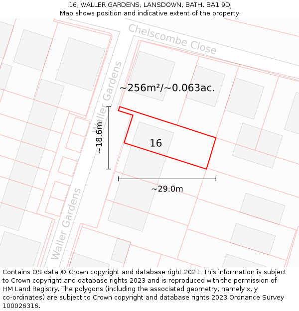 16, WALLER GARDENS, LANSDOWN, BATH, BA1 9DJ: Plot and title map