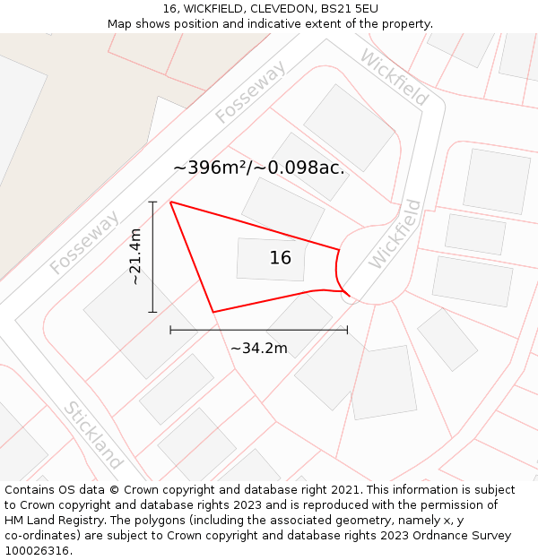 16, WICKFIELD, CLEVEDON, BS21 5EU: Plot and title map