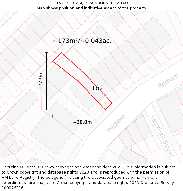 162, REDLAM, BLACKBURN, BB2 1XQ: Plot and title map
