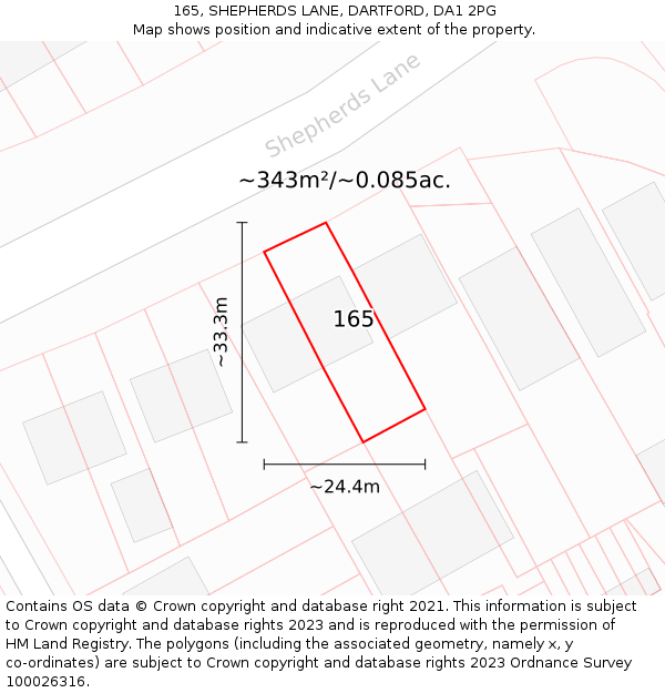 165, SHEPHERDS LANE, DARTFORD, DA1 2PG: Plot and title map