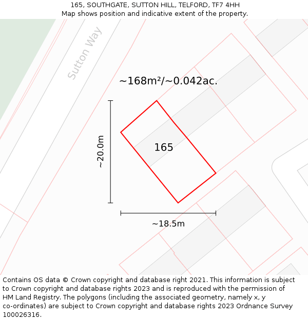 165, SOUTHGATE, SUTTON HILL, TELFORD, TF7 4HH: Plot and title map