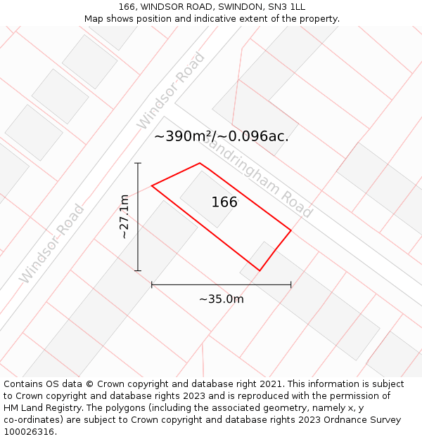 166, WINDSOR ROAD, SWINDON, SN3 1LL: Plot and title map