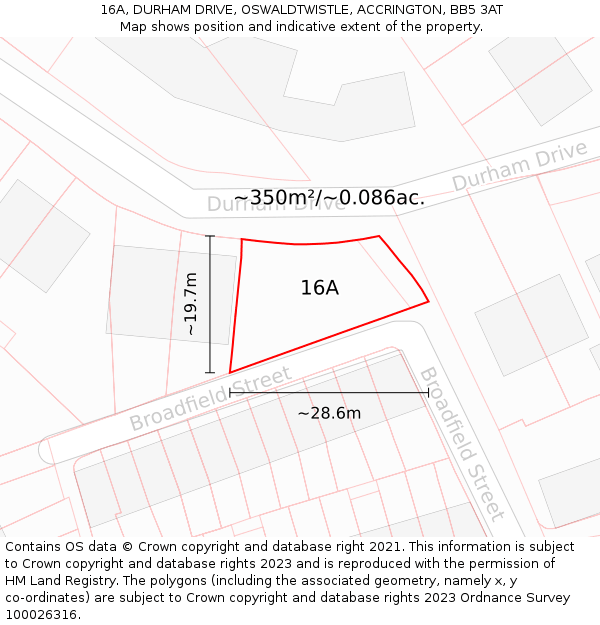 16A, DURHAM DRIVE, OSWALDTWISTLE, ACCRINGTON, BB5 3AT: Plot and title map